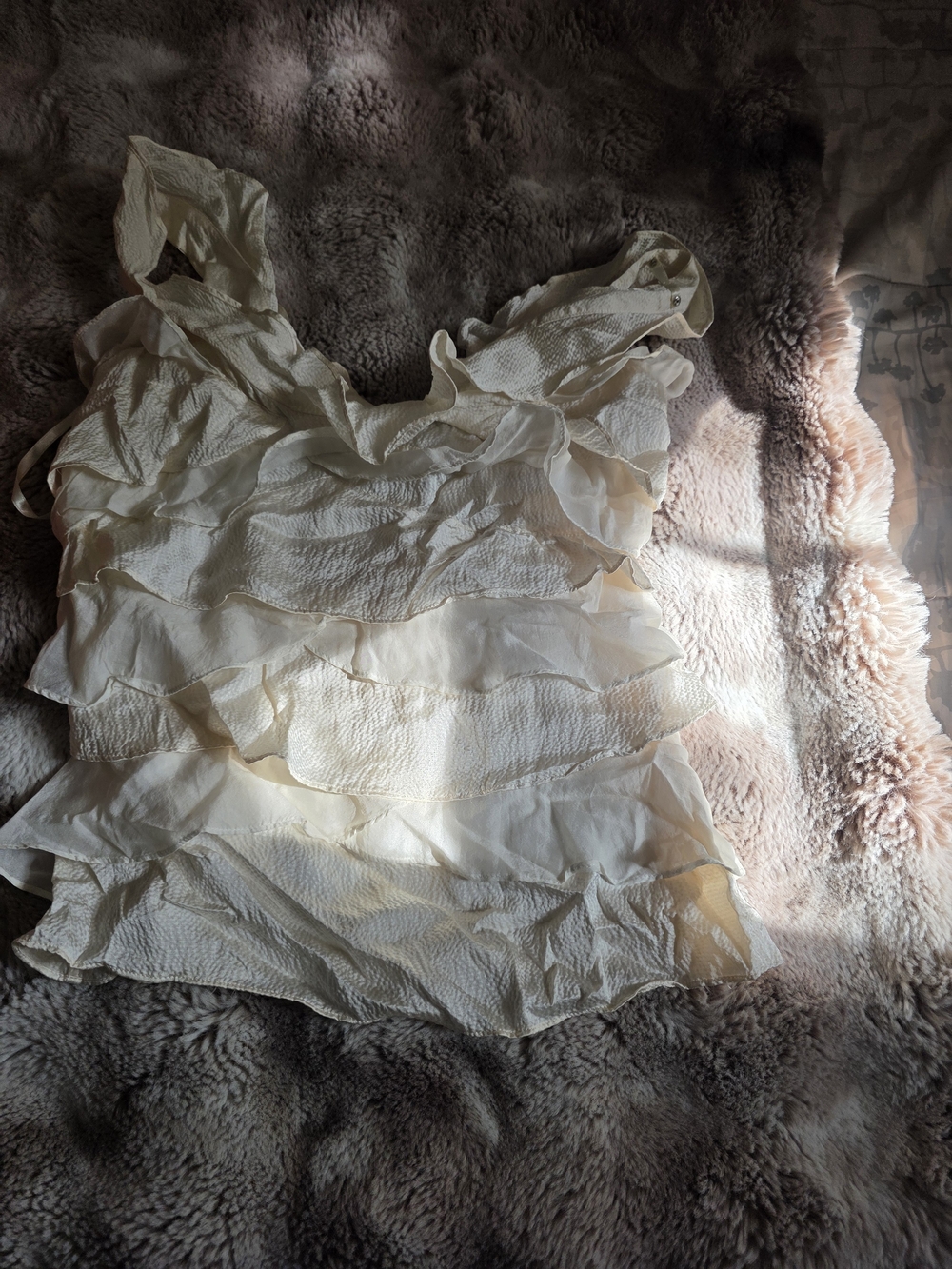 White House Black Market Cream Ruffled Sleeveless Top